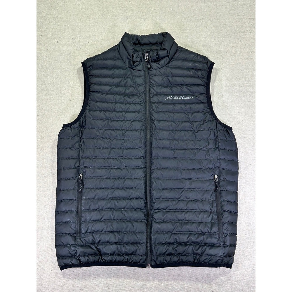 Eddie Bauer EB650 Down Vest Mens Medium Black Puffer Quilted Full Zip Outdoor